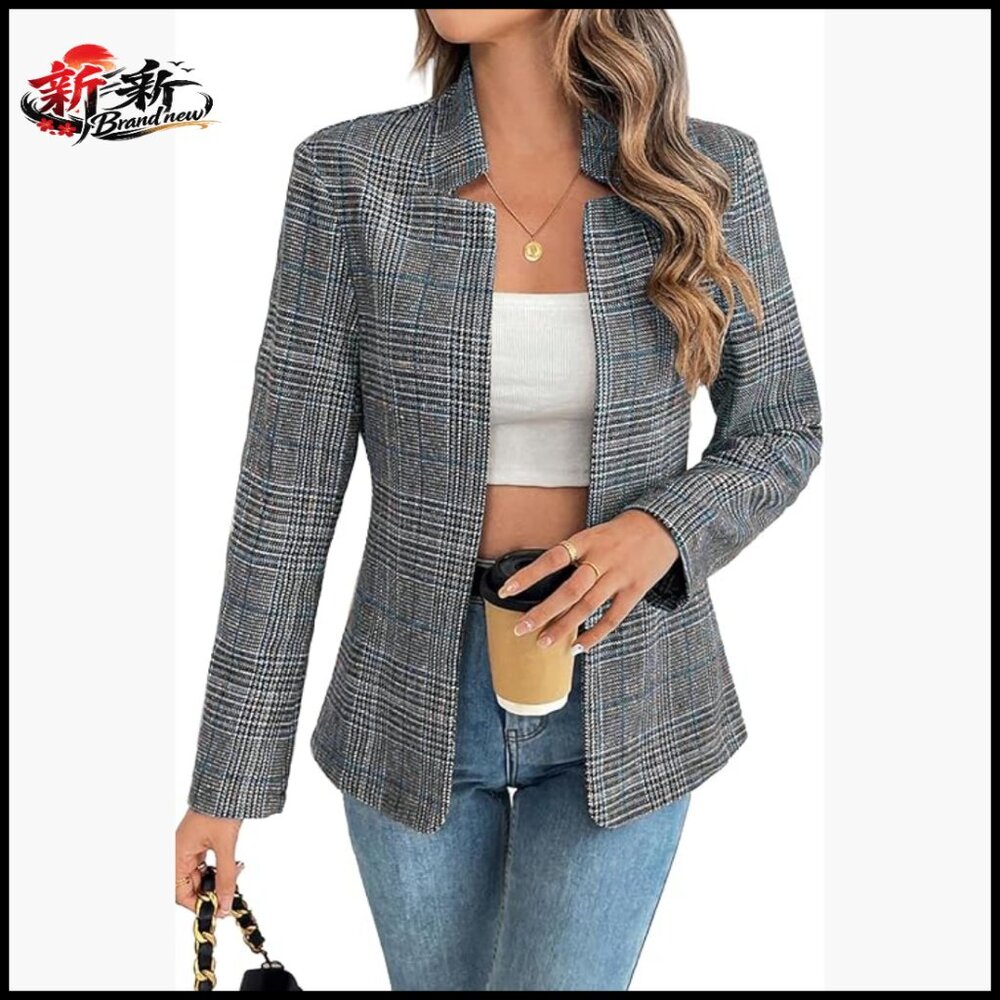 Polyester Tweed Blazer With Stand Collar And Padded Shoulders